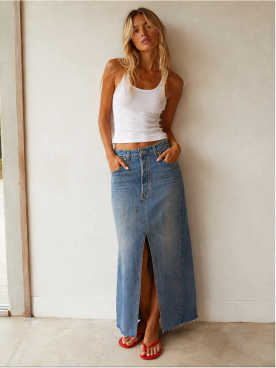 Re/Done Dresses & Skirts - RE/DONE NWT Deconstructed Denim Maxi Skirt in Sz 26